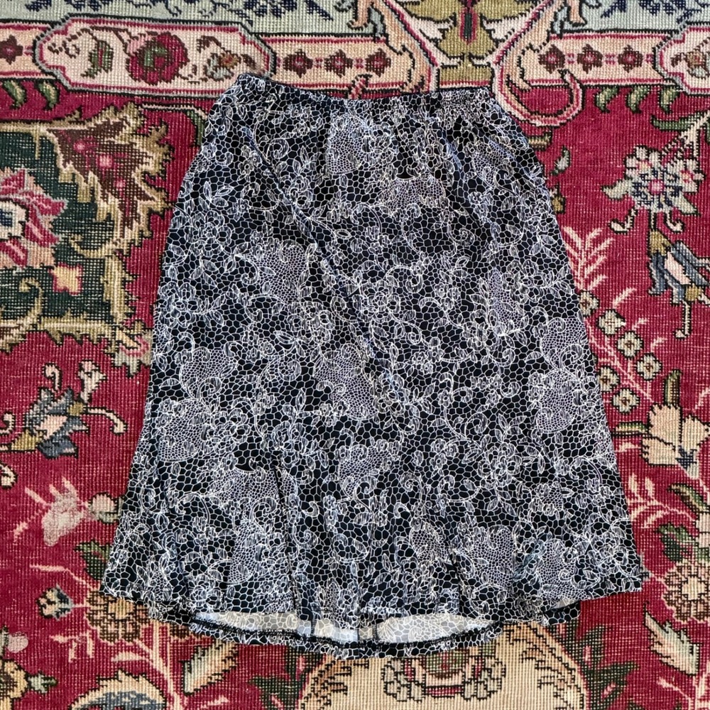 RONNI NICOLE M‎ Black & White Floral Print Stretch Knit Elastic Waist Skirt